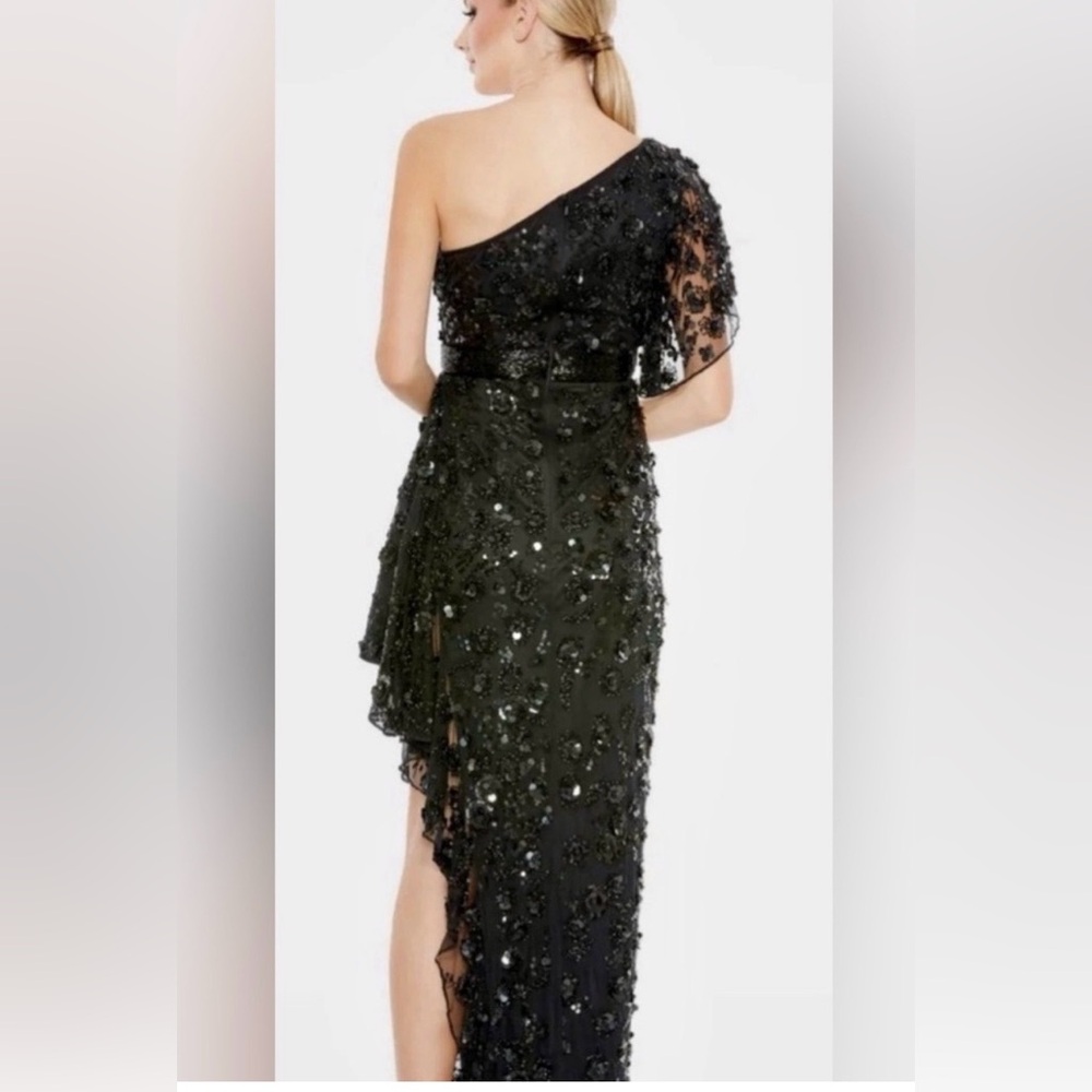 NWT MAC DUGGAL SZ 6 Black Sequined Beaded One Shoulder Evening Gown #93687 - Picture 9 of 11